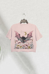 Bat Among Blossoms Goth Crop Tee For Women