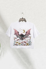 Bat Among Blossoms Goth Crop Tee For Women