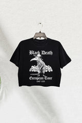 Black Death European Tour Dark Humor Crop Tee For Women