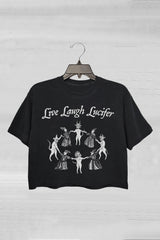 Live Laugh Lucifer Funny Witchcraft  Dancing with the Devil Crop Tee For Women