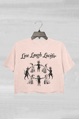 Live Laugh Lucifer Funny Witchcraft  Dancing with the Devil Crop Tee For Women