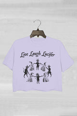 Live Laugh Lucifer Funny Witchcraft  Dancing with the Devil Crop Tee For Women