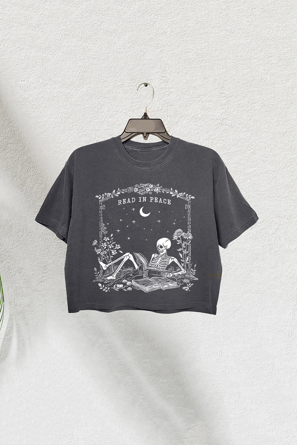 Read in Peace Skeleton Reading Crop Tee For Women