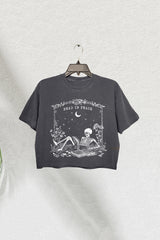 Read in Peace Skeleton Reading Crop Tee For Women