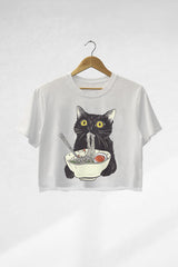 Ramen Cat Kawaii Crop Tee For Women