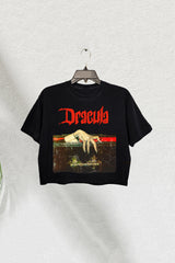 Vintage Dracula Halloween Crop Tee For Women