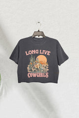 Retro Long Live Cowgirls Western Rodeo Crop Tee For Women