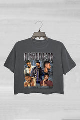 Usher Retro Graphic R&B Concert Crop Tee For Women