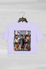 Usher Retro Graphic R&B Concert Crop Tee For Women