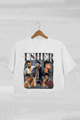 Usher Retro Graphic R&B Concert Crop Tee For Women