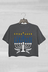 Happy Hanukkah Jewish Crop Tee For Women