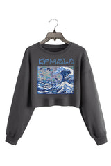 Blue Cats Wave Cropped Sweatshirt For Women