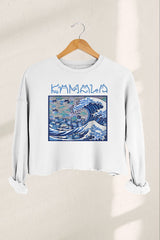 Blue Cats Wave Cropped Sweatshirt For Women