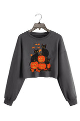 Vintage 90s Black Cat Halloween  Cropped Sweatshirt For Women