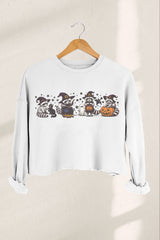 Retro Halloween Raccoon Croped Sweatshirt For Women