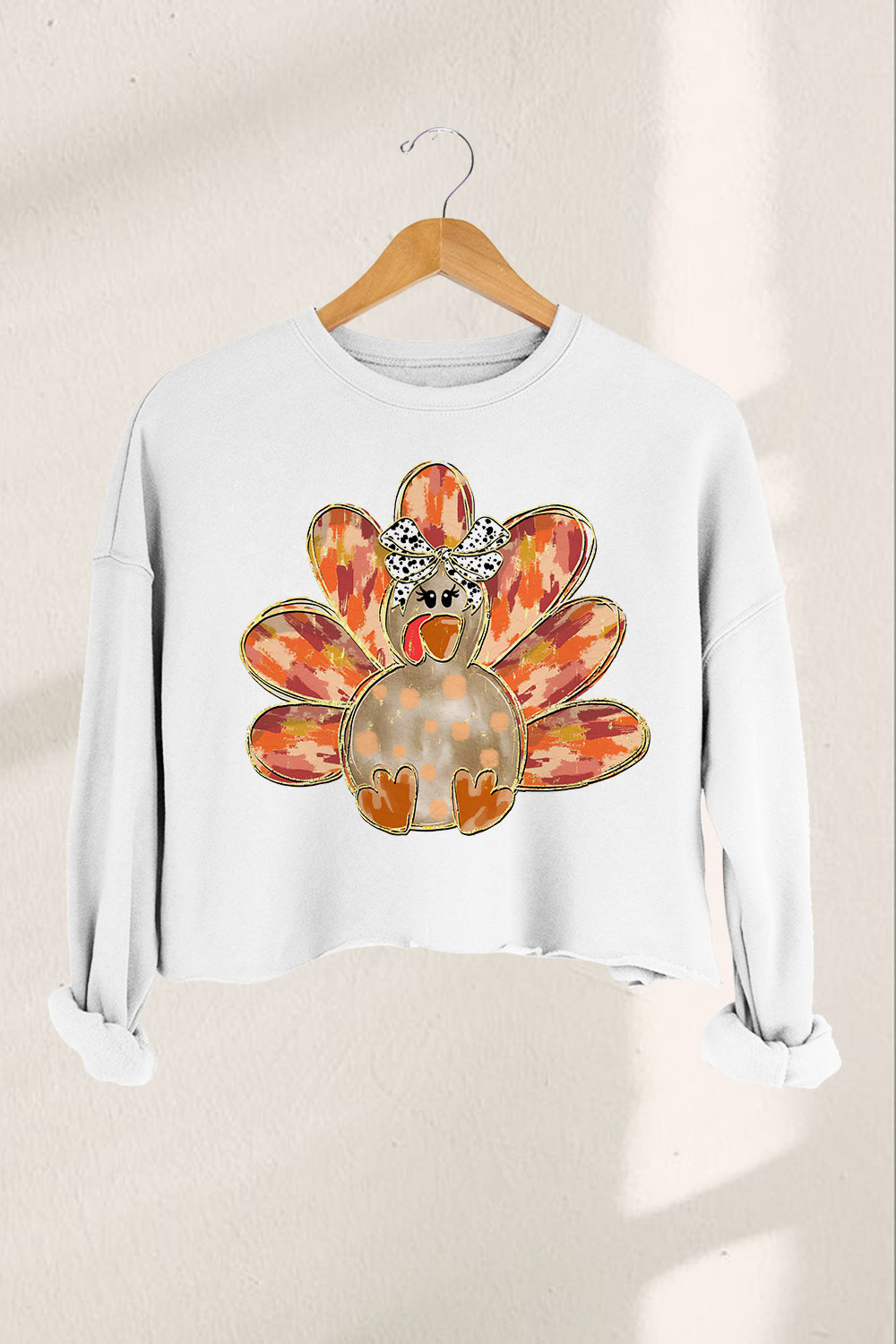 Coquette gold glitter turkey Cropped Sweatshirt  For Women