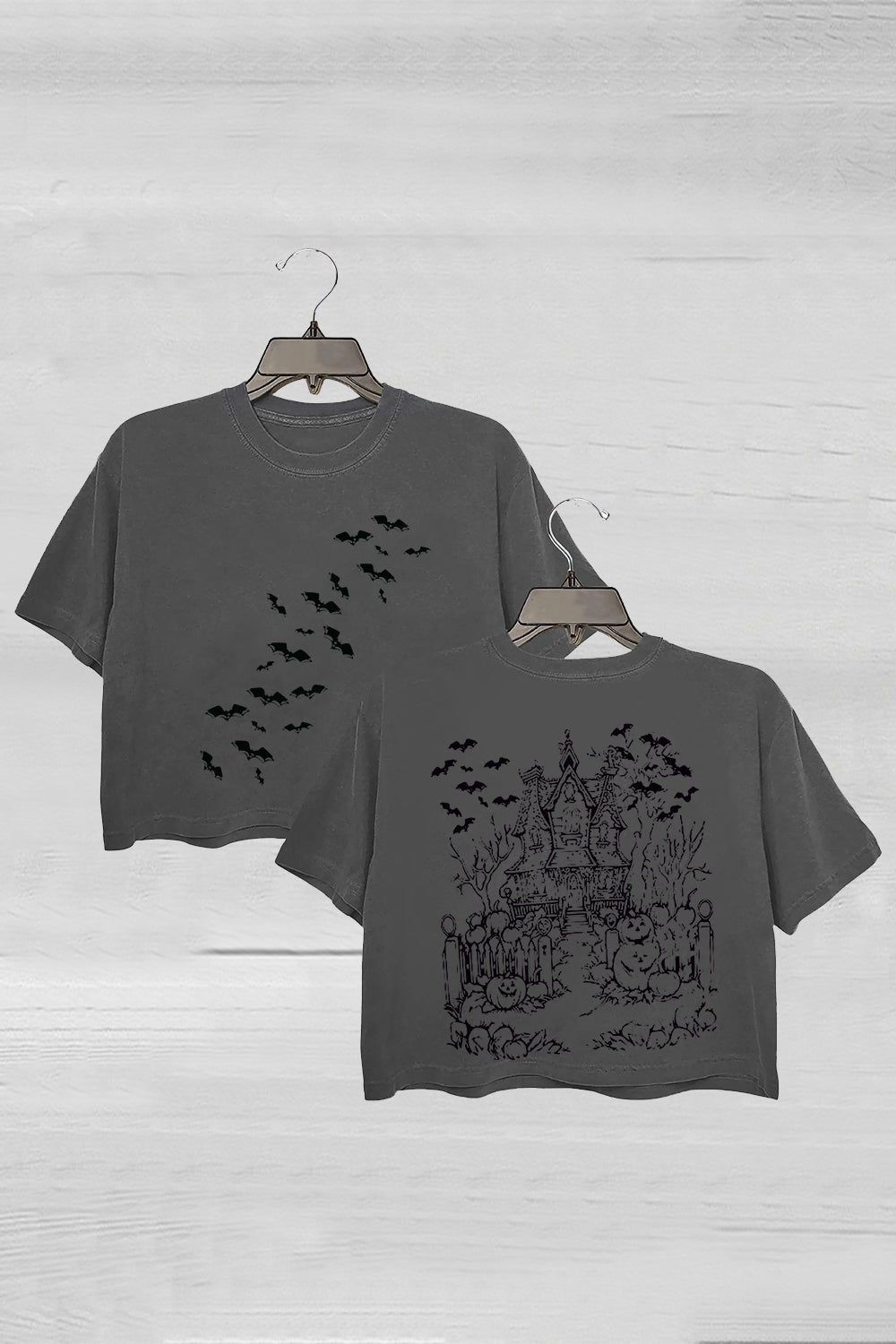 Haunted House Halloween Party Bats Spooky Season Crop Tee For Women