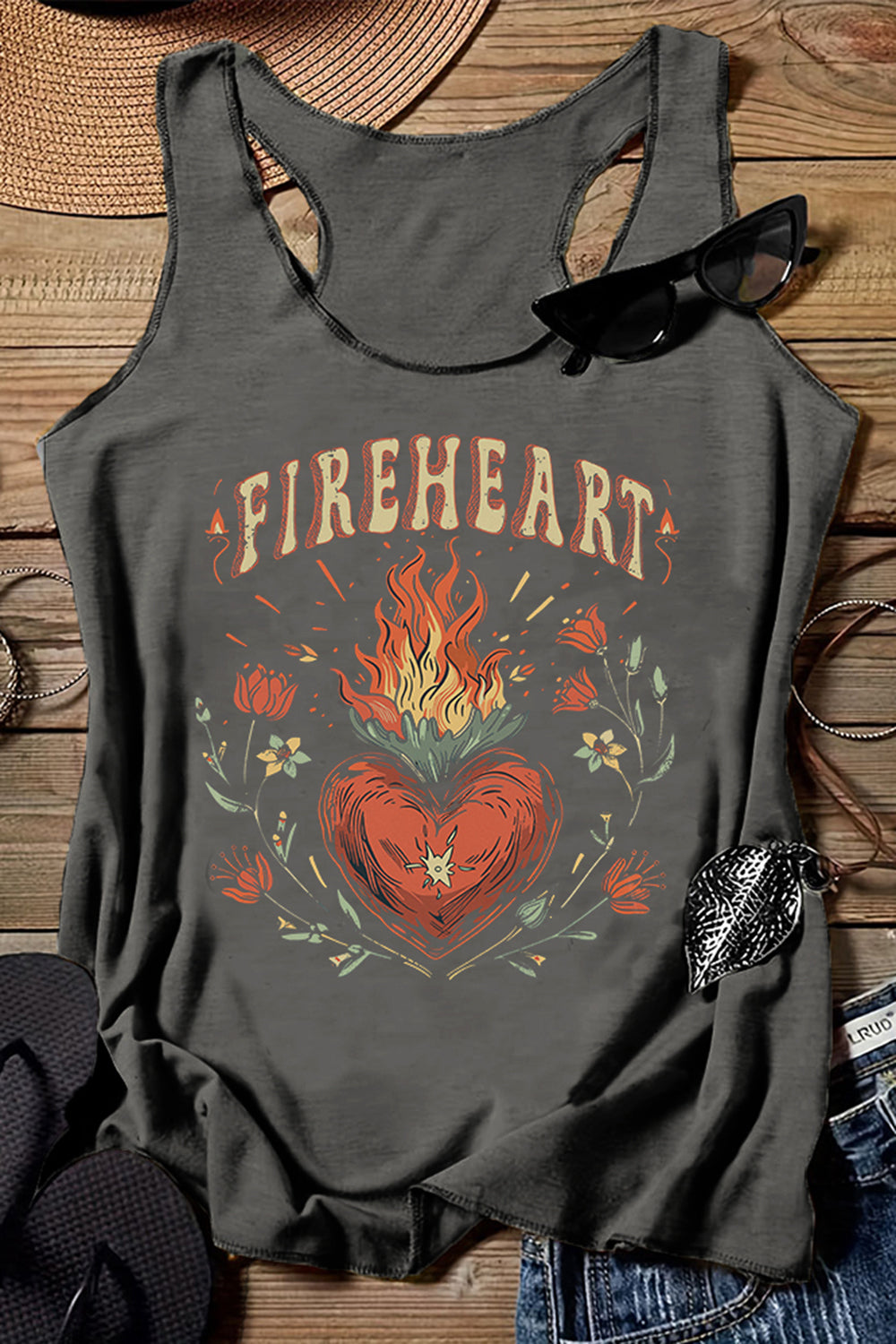 Vintage Fire-heart To Whatever End Tank Tee For Women