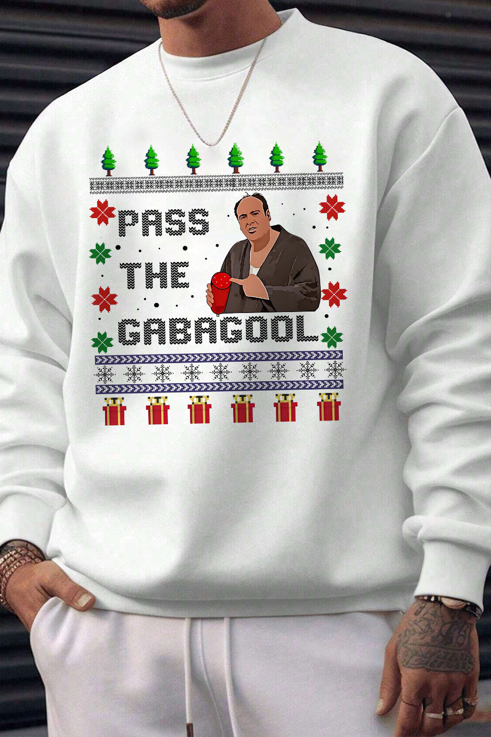 Pass The Gabagool  Ugly Sopranos Christmas Fleece Sweatshirt For Men