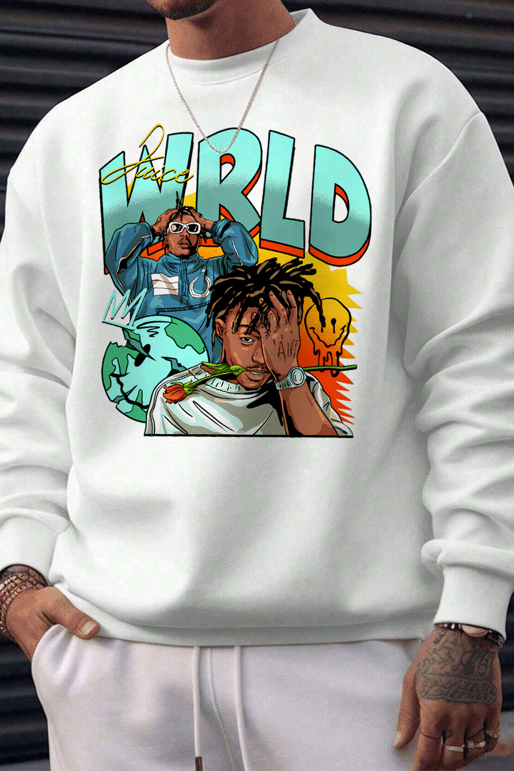 Juice Wrld Smiley Graphic Fleece Sweatshirt For Men