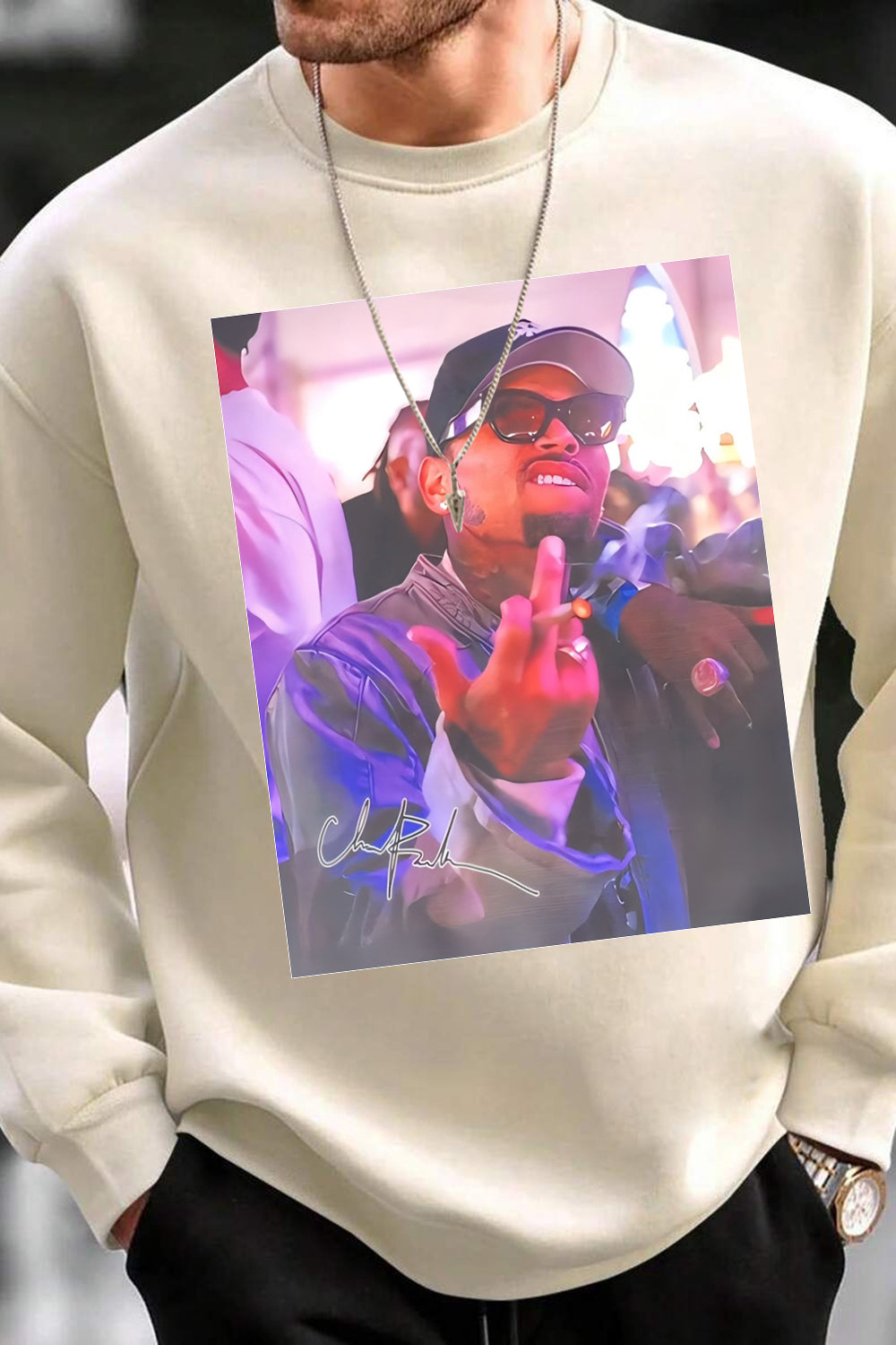 Chris Brown Breezy Tour Middle Finger Graphic Sweatshirt For Men