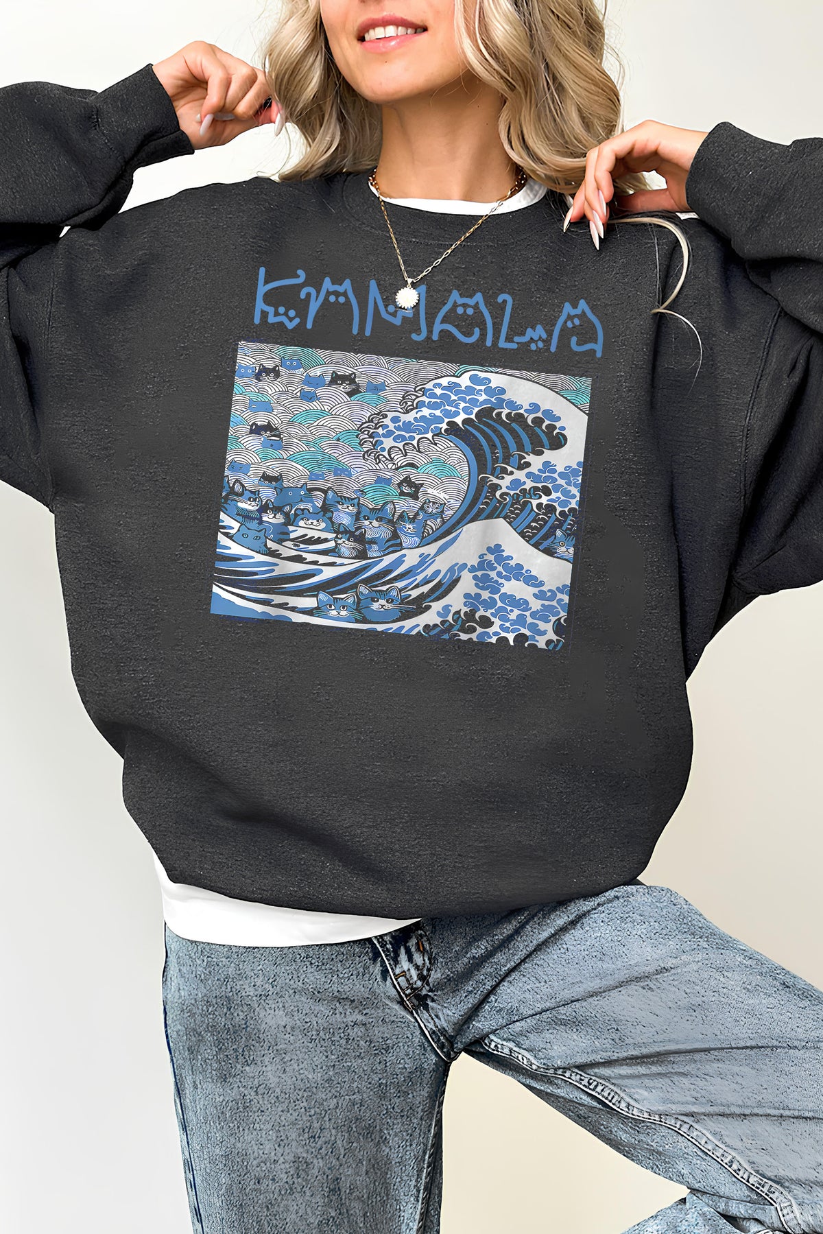 Blue Cats Wave  Sweatshirt For Women