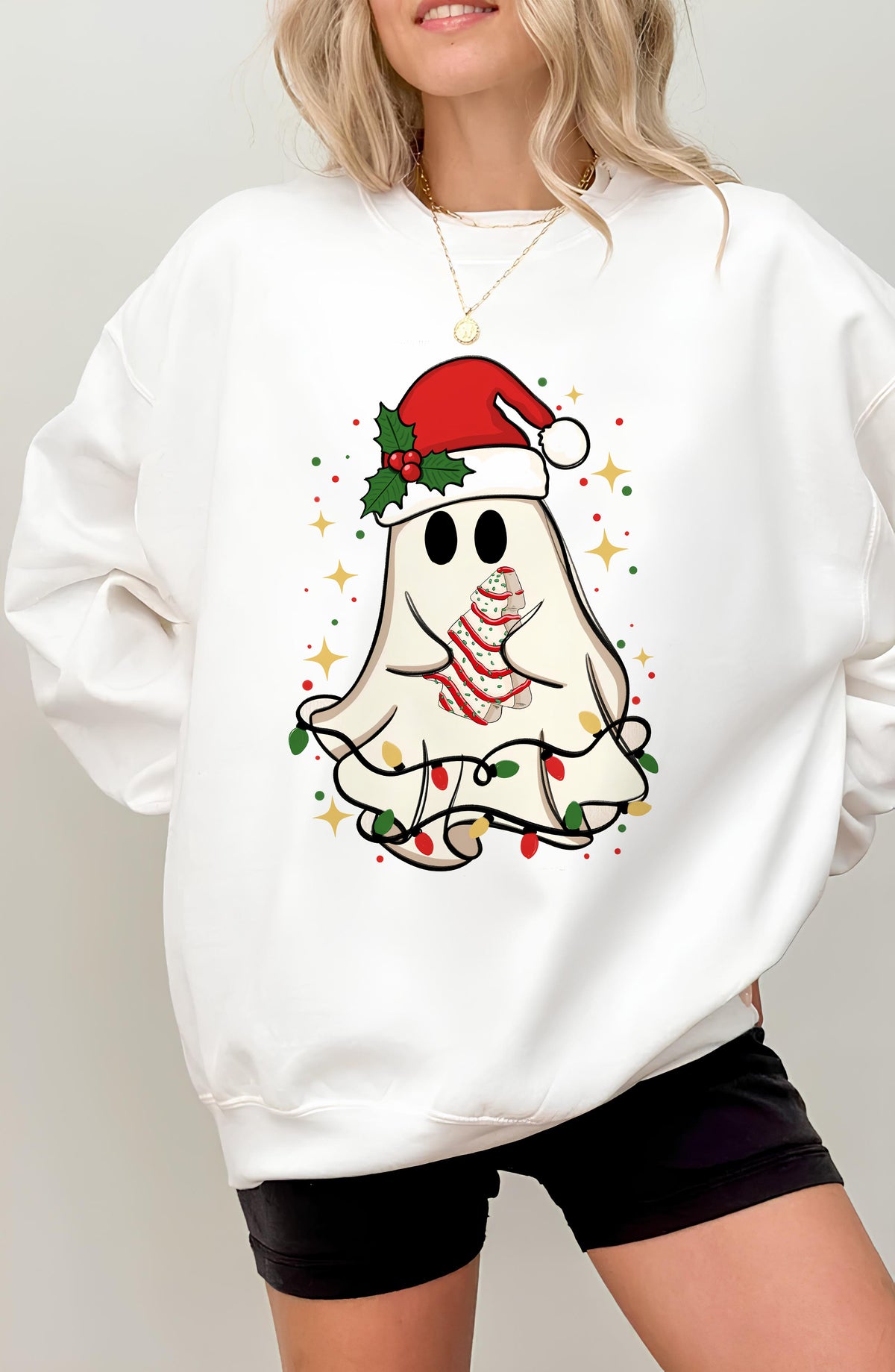 Cute Christmas ghost tree cake Sweatshirt For Women