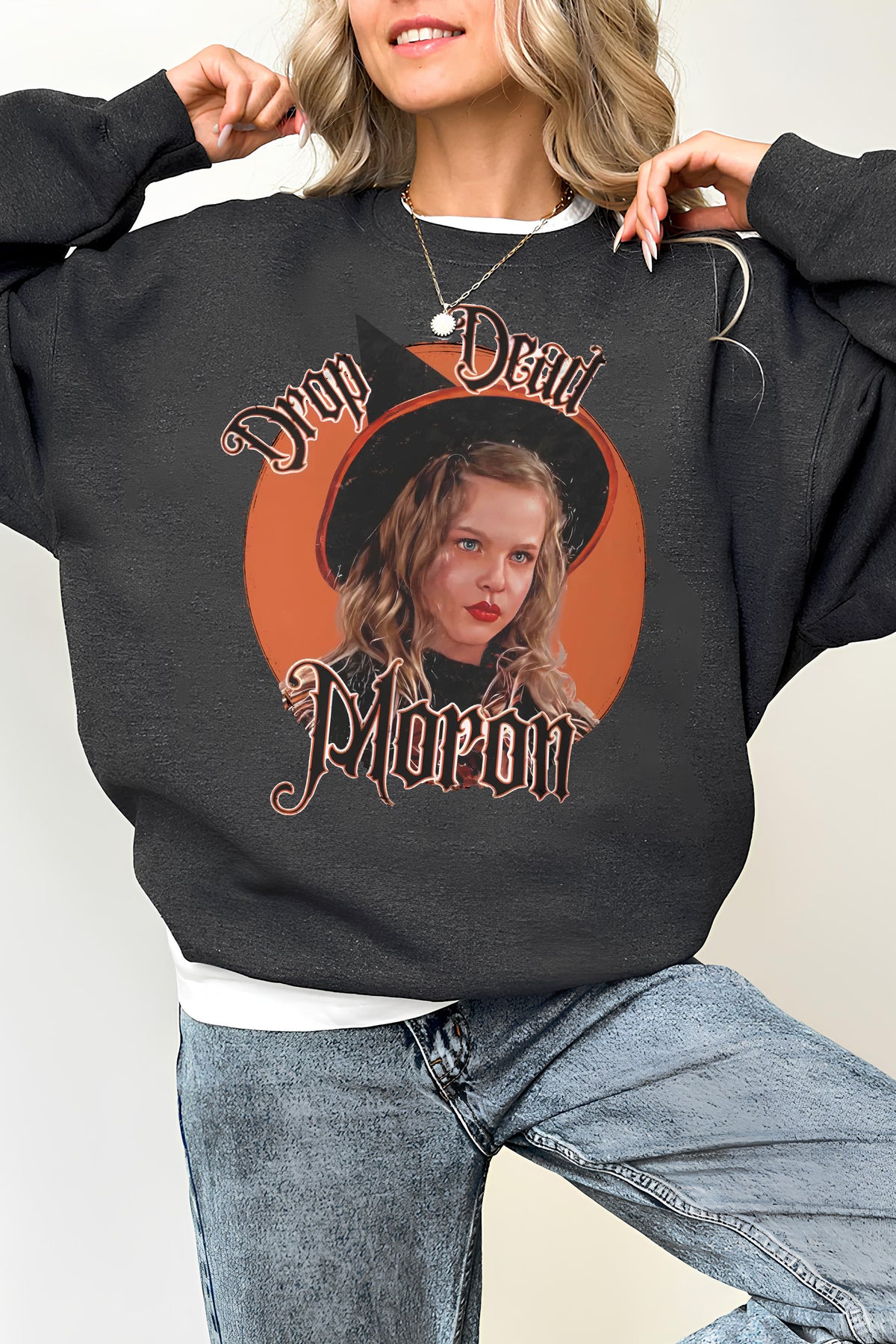 Drop Dead Moron Halloween Sweatshirt For Women