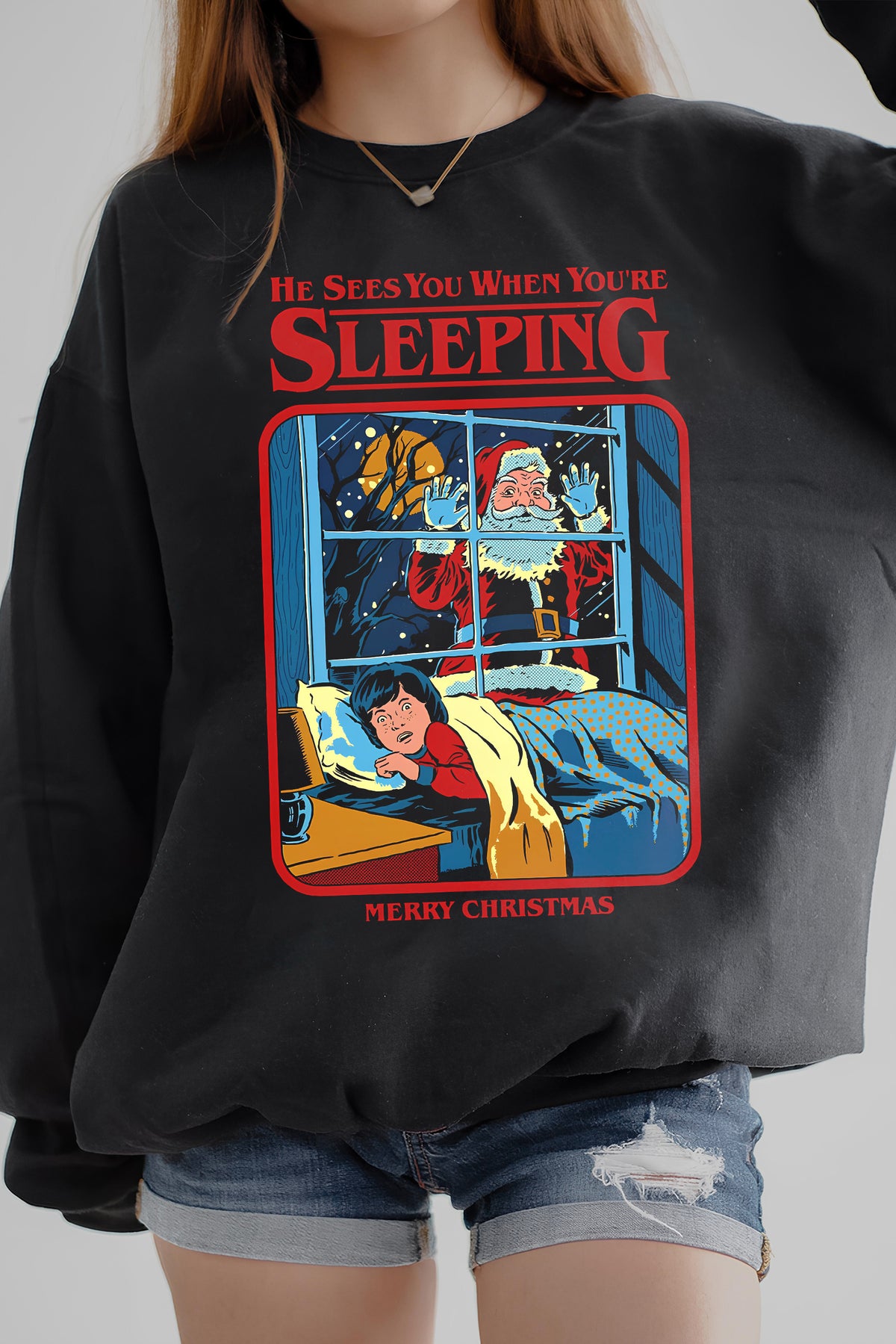 Vintage Creepy Santa Clause Sweatshirt  For Women