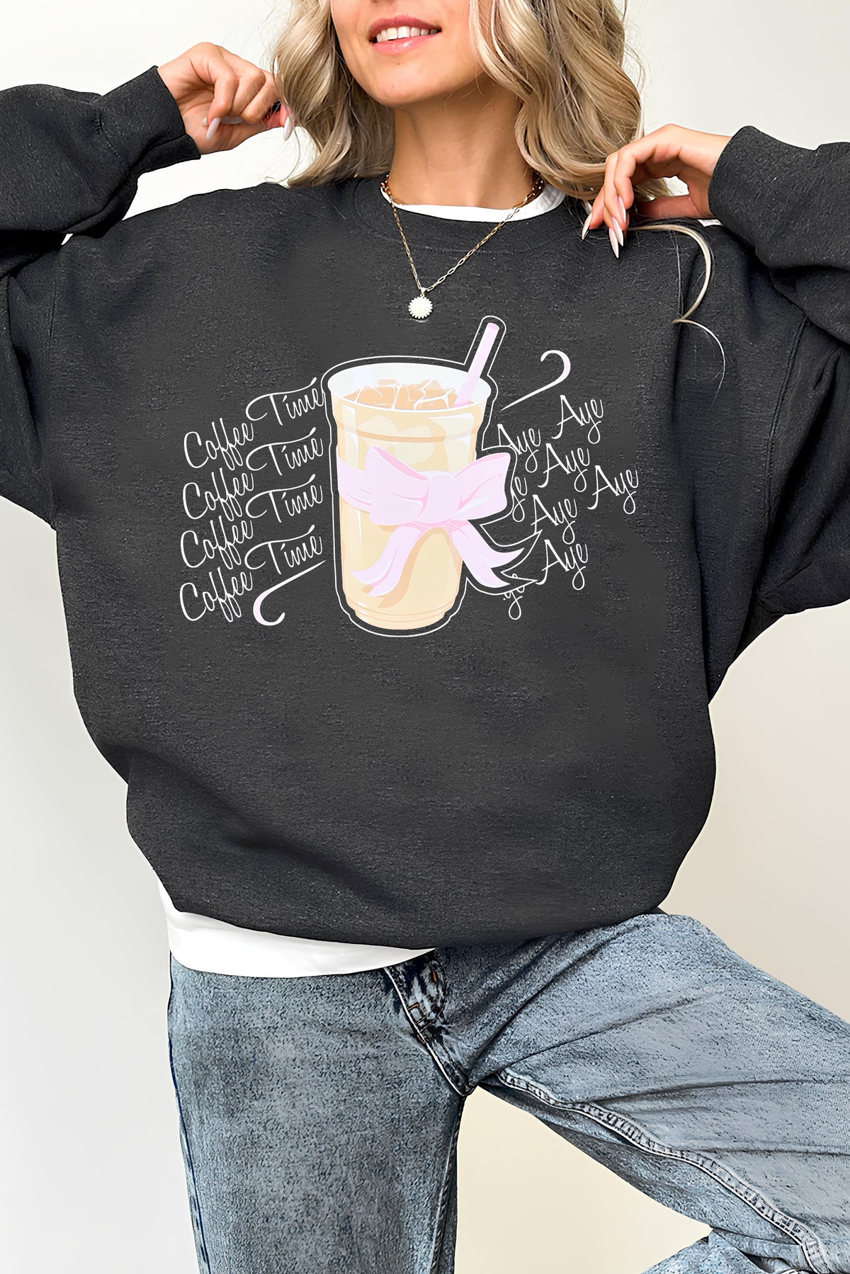 Exquisite Milk Tea Pattern Sweatshirt For Women