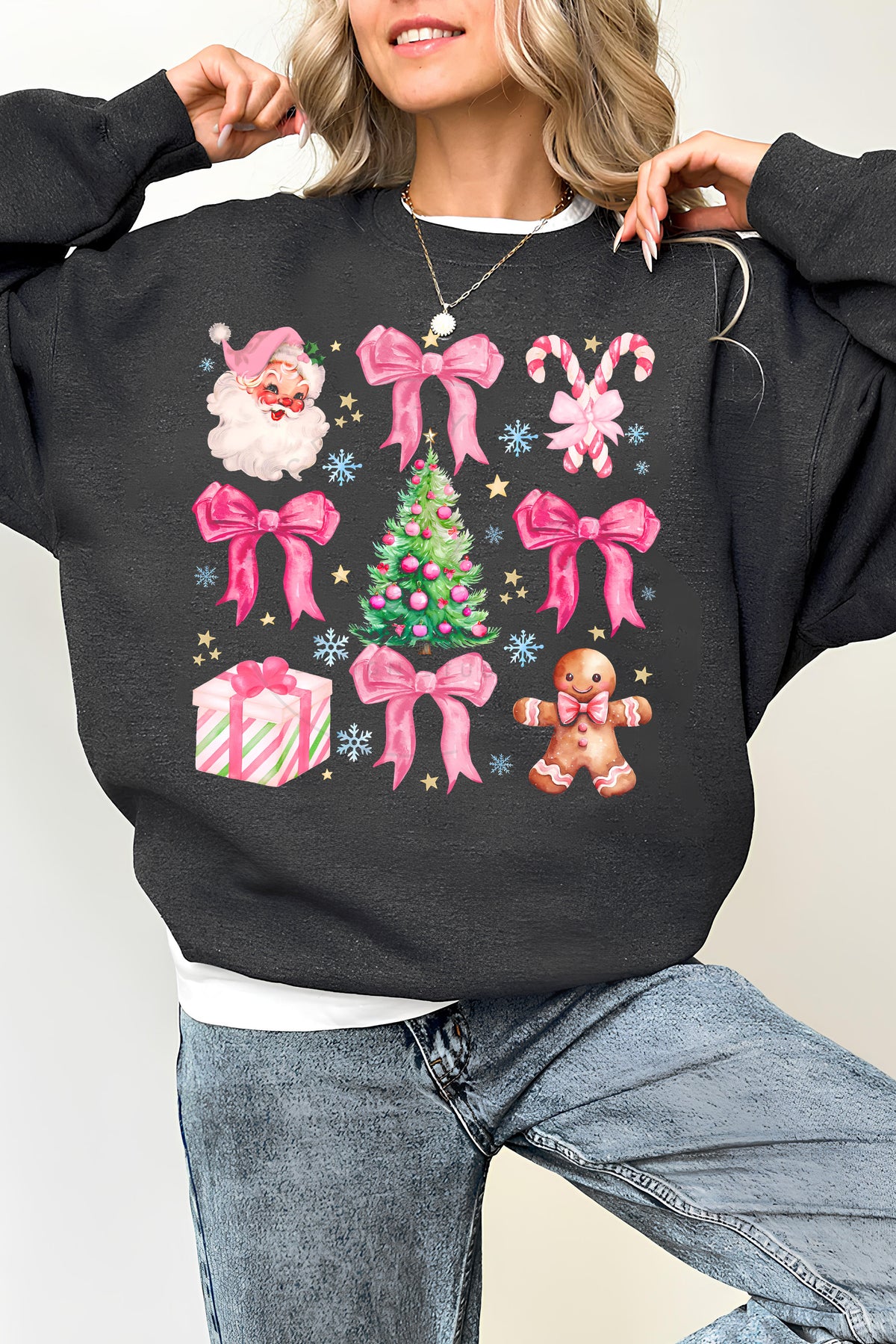 Coquette Bow ChristmasFleece Sweatshirt For Women