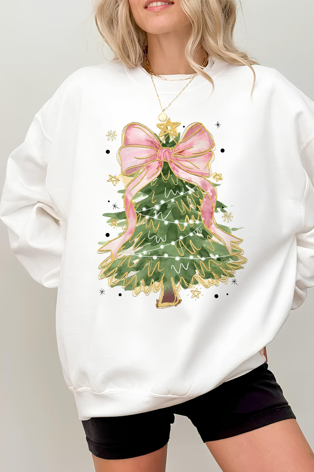 Coquette Glitter Christmas Tree Fleece Sweatshirt  For Women