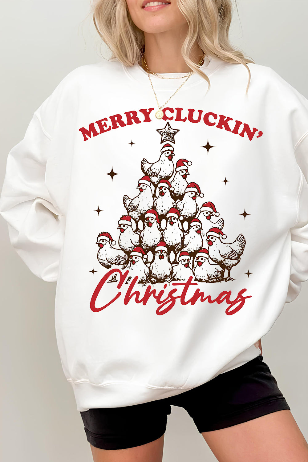 Merry Cluckin' Christmas Fleece Sweatshirt For Women