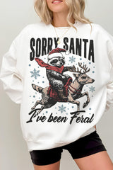 Funny Raccoon with Santa Fleece Sweatshirt  For Women