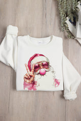 Retro Santa Christmas Blowing Bubble Fleece Sweatshirt  For Women