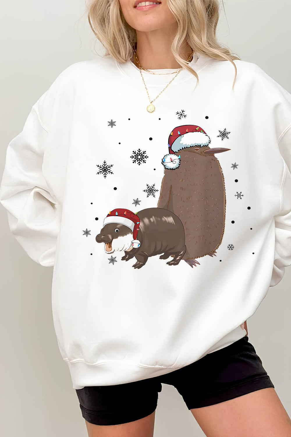 Christmas Pesto and Moo Deng Friendship Fleece Sweatshirt For Women