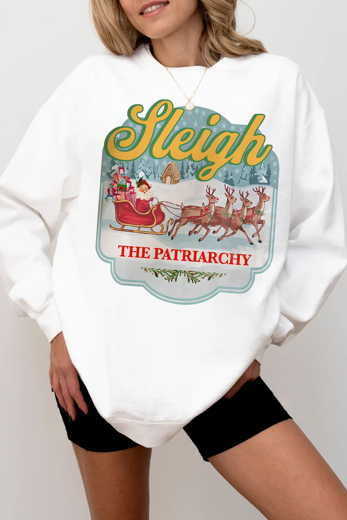 Sleigh the patriarchy Feminist Christmas Fleece Sweatshirt For Women