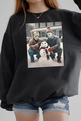 Jason Voorhees and Michael Myers Snowman Funny Fleece Sweatshirt For Women