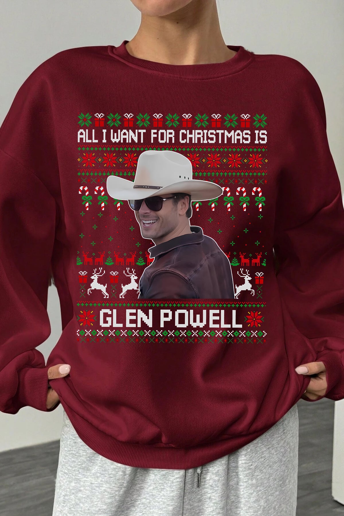 All I Want For Christmas Is Glen Powell  Fleece Sweatshirt For Women