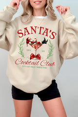 Santa's Cocktail Club Christmas  Fleece Sweatshirt For Women