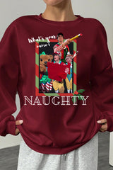 Tally The Elf Santa What’s Your Name Naughty Fleece Sweatshirt For Women