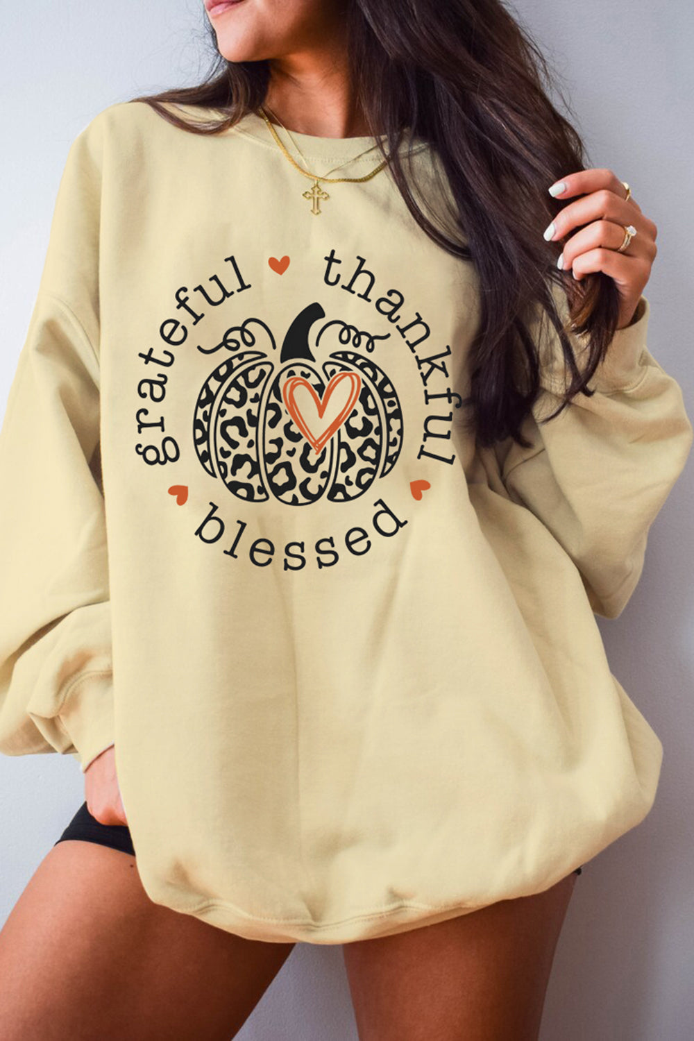 Grateful Thankful Blessed Leopard Pumpkin Sweatshirt For Women