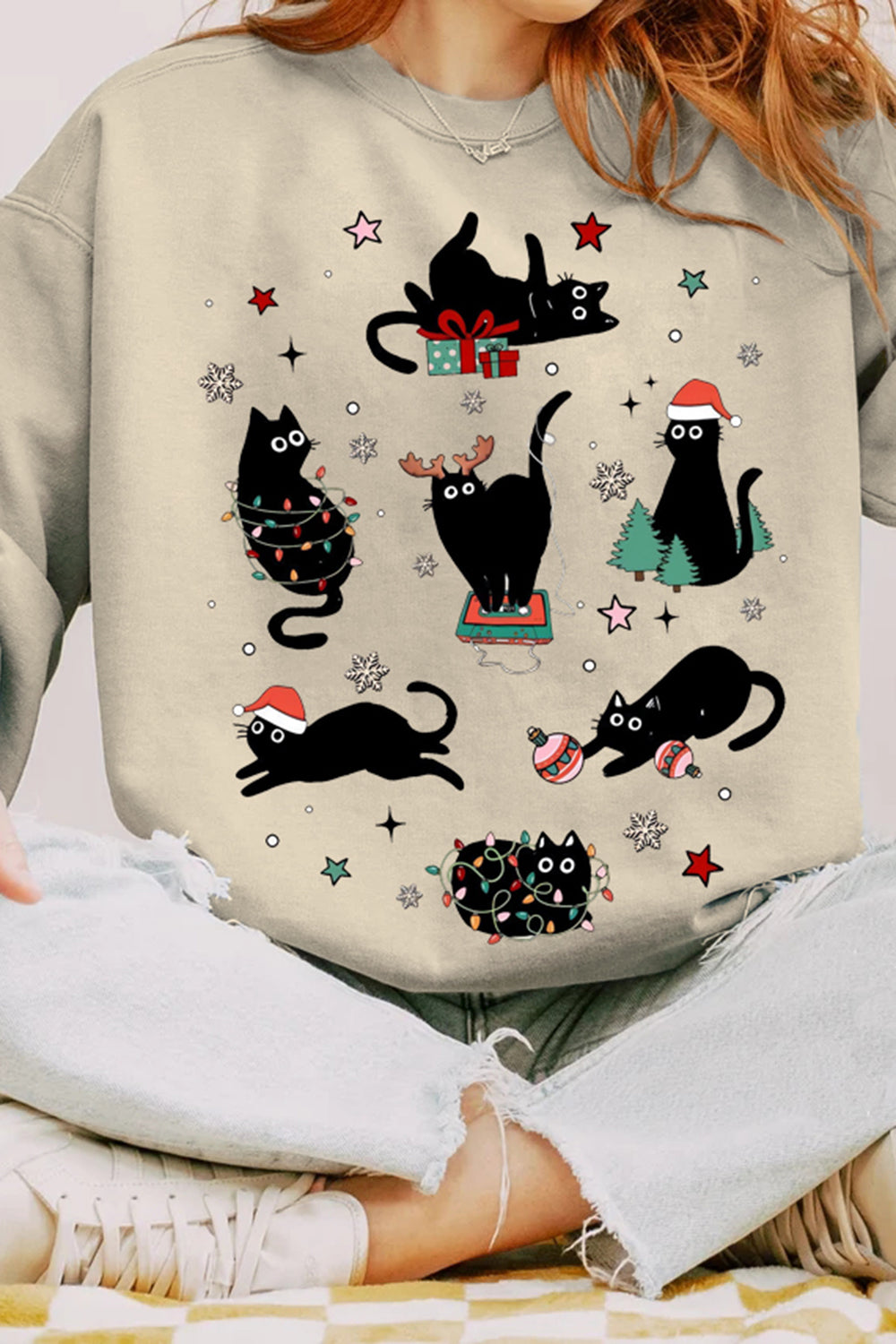 Christmas Black Cats Sweatshirt For Women