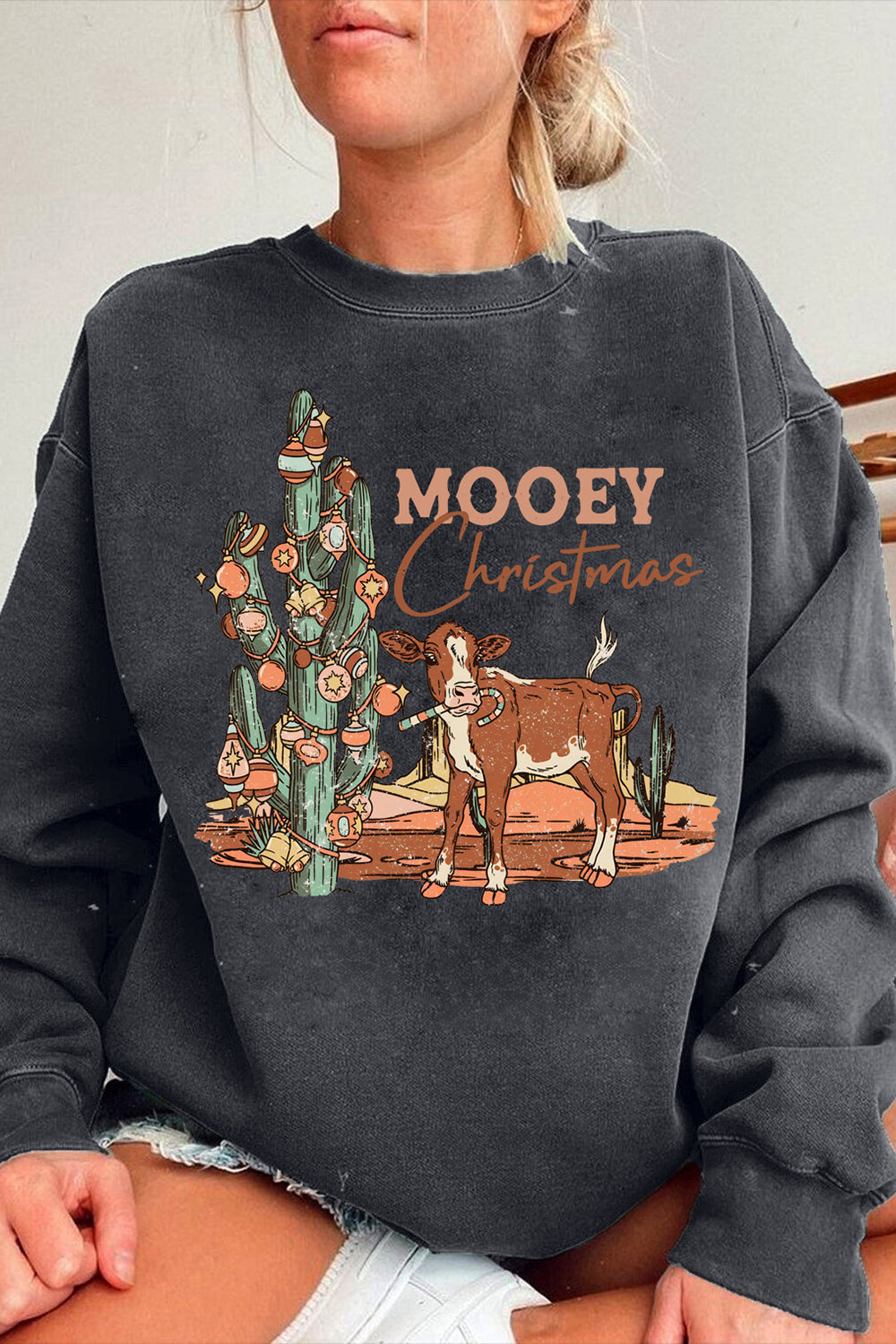 Mooey Cow Christmas Sweatshirt For Women