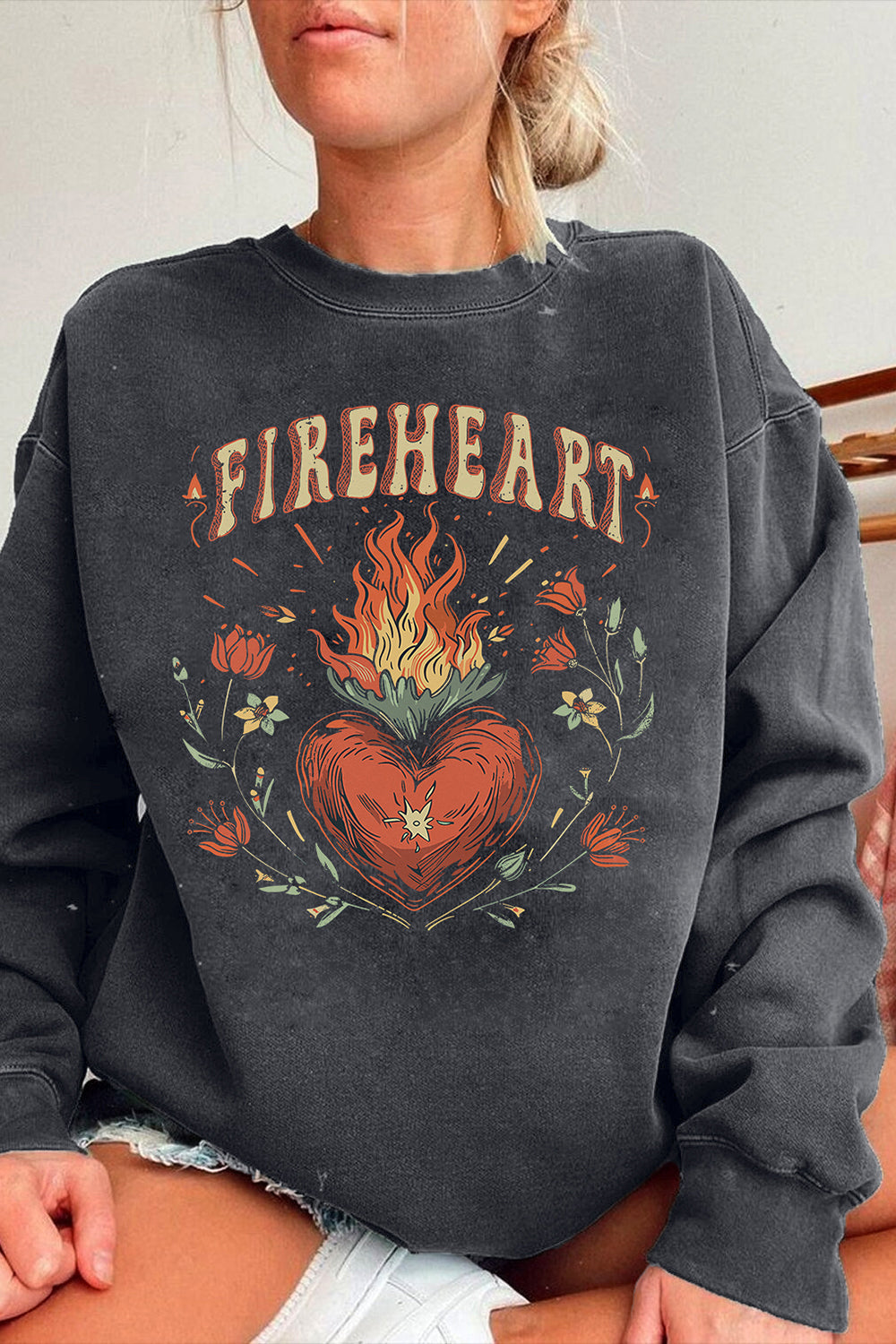 Vintage Fire-heart To Whatever End Sweatshirt For Women