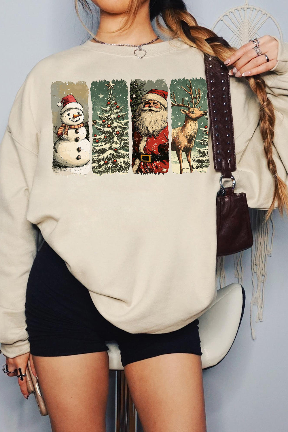 Retro Christmas Santa Claus Fleece Sweatshirt For Women