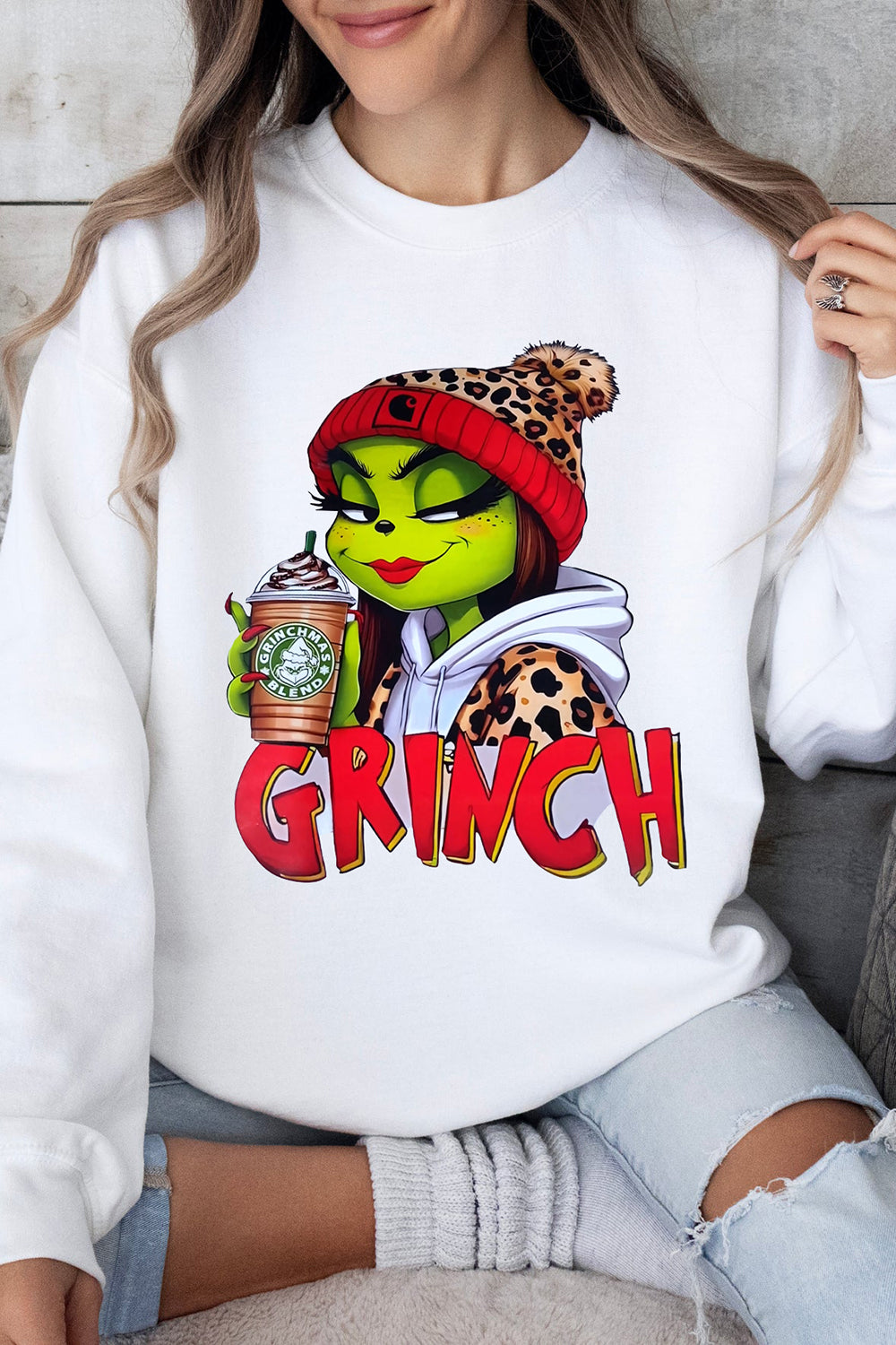 Christmas With Grinch Funny Fleece Sweatshirt For Women