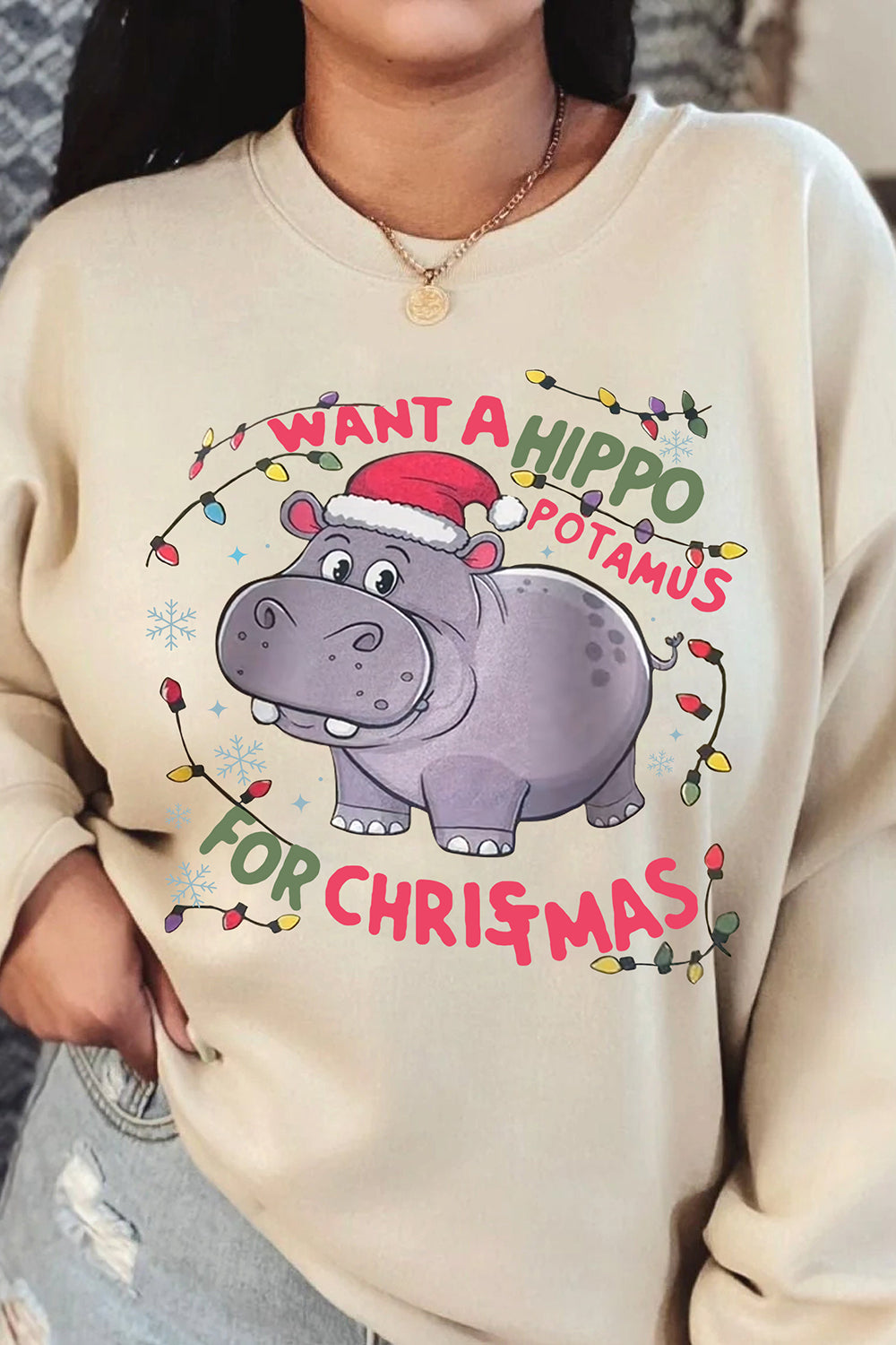 The Hippopotamus Christmas Fleece Sweatshirt For Women