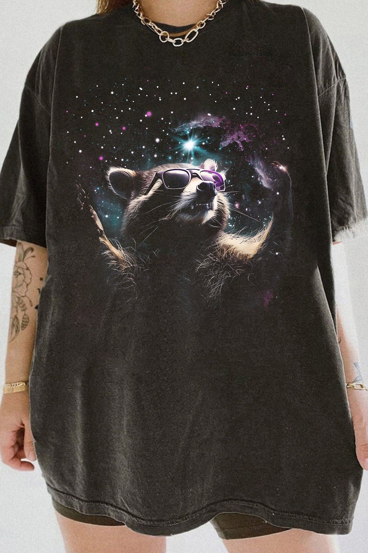 Alpha Raccoon In Space Vintage 90s Style Tee For Women