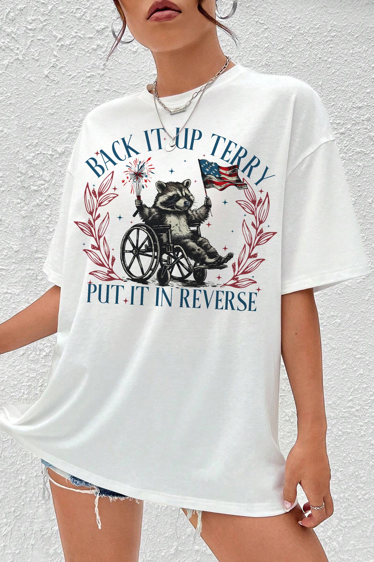 Back It Up Terry Retro 4th of July Raccoon  Tee For Women